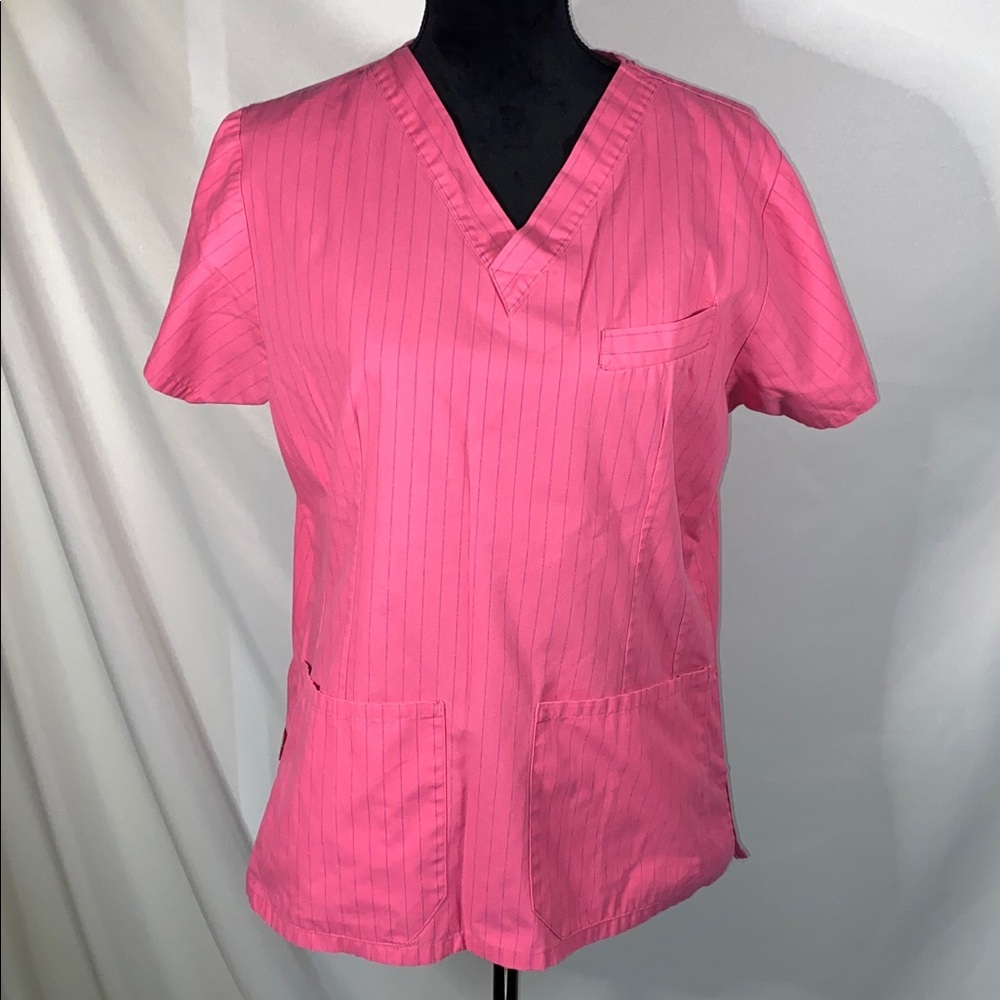Dickies Pink Pin Stripe Scrub Top Small